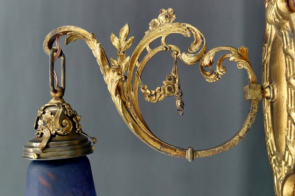 Louis XV Wall Sconces in Walnut Bases and Glass Tulips, 1890s, Set of 2-XNH-1807991