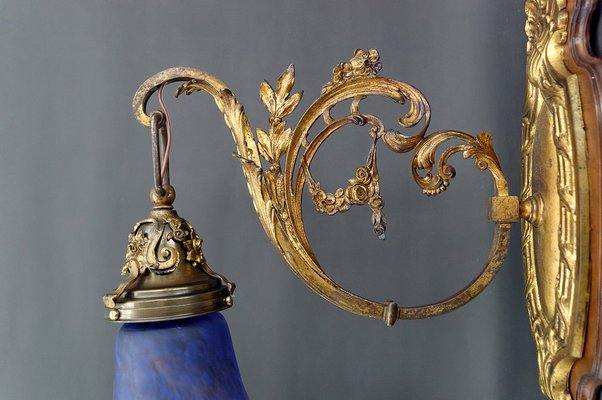 Louis XV Wall Sconces in Walnut Bases and Glass Tulips, 1890s, Set of 2-XNH-1807991