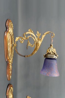 Louis XV Wall Sconces in Walnut Bases and Glass Tulips, 1890s, Set of 2-XNH-1807991