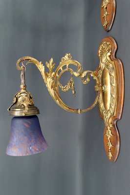 Louis XV Wall Sconces in Walnut Bases and Glass Tulips, 1890s, Set of 2-XNH-1807991