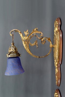 Louis XV Wall Sconces in Walnut Bases and Glass Tulips, 1890s, Set of 2-XNH-1807991