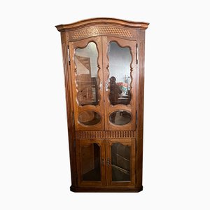 Louis XV Walnut Showcase Corner Cabinet with Cubic Marquetry by Oeben, 18th Century-UQL-941883