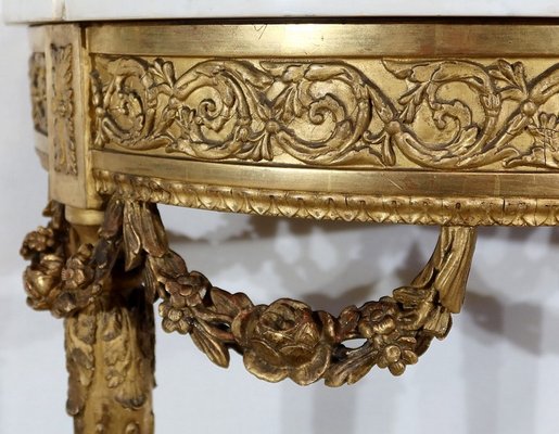 Louis XVI Mid 19th Century Marble and Gilded Wood Half-Moon Support Console-RVK-1316686