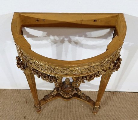 Louis XVI Mid 19th Century Marble and Gilded Wood Half-Moon Support Console-RVK-1316686