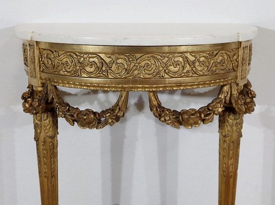 Louis XVI Mid 19th Century Marble and Gilded Wood Half-Moon Support Console-RVK-1316686