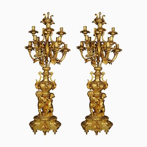 Louis XVI Monumental Royal Candlesticks in Gilded Bronze, Set of 2-FLW-1768174