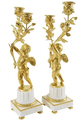 Louis XVI Napoleon III Two Arms Candleholders in Gilt Bronze, Set of 2-UQL-1730228