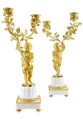 Louis XVI Napoleon III Two Arms Candleholders in Gilt Bronze, Set of 2-UQL-1730228