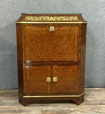 Louis XVI Pagoda Secretaire with Flap in Cubic Marquetry-MWB-999555