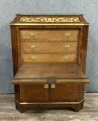 Louis XVI Pagoda Secretaire with Flap in Cubic Marquetry-MWB-999555