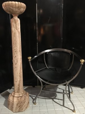 Louis XVI Style Biege Marble Vase & Column, 1800s-LQ-858466