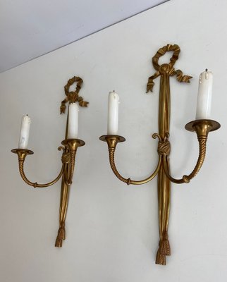 Louis XVI Style Bronze Candleholder Sconces, 1940s, Set of 2-BA-1392711