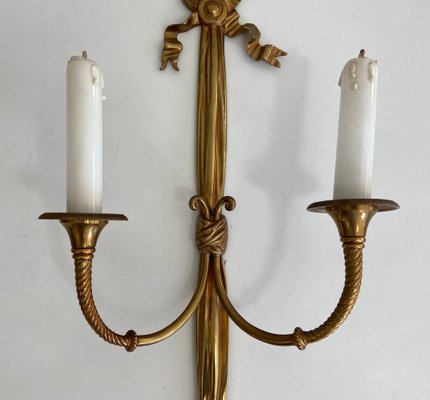 Louis XVI Style Bronze Candleholder Sconces, 1940s, Set of 2-BA-1392711