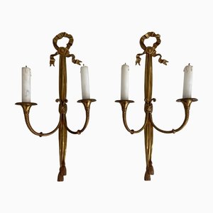 Louis XVI Style Bronze Candleholder Sconces, 1940s, Set of 2-BA-1392711