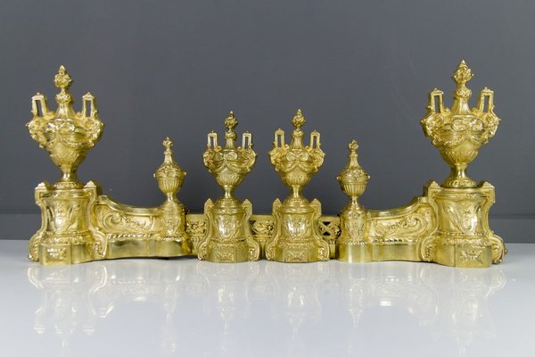 Louis XVI Style Bronze Fireplace Set from Charles Casier, Set of 5-KEG-799441