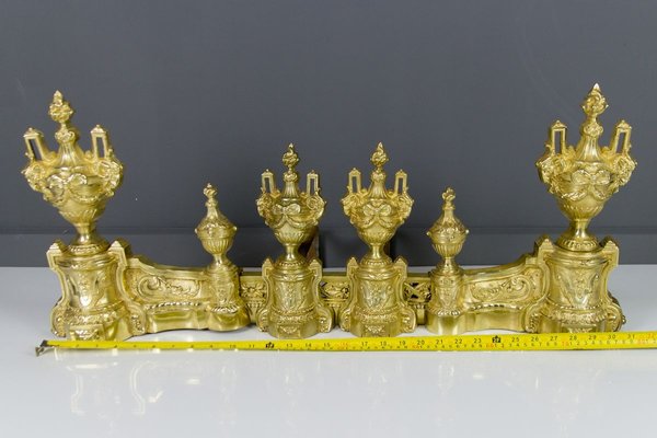 Louis XVI Style Bronze Fireplace Set from Charles Casier, Set of 5-KEG-799441