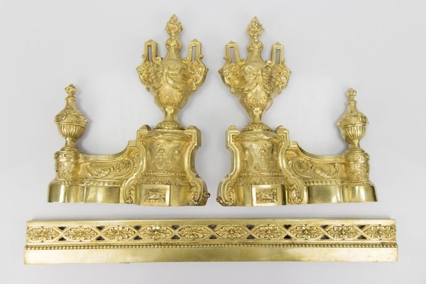 Louis XVI Style Bronze Fireplace Set from Charles Casier, Set of 5-KEG-799441