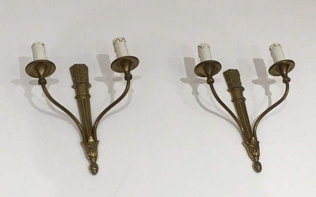 Louis XVI Style Bronze Wall Lights, Set of 2-BA-1365517