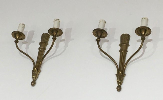 Louis XVI Style Bronze Wall Lights, Set of 2-BA-1365517