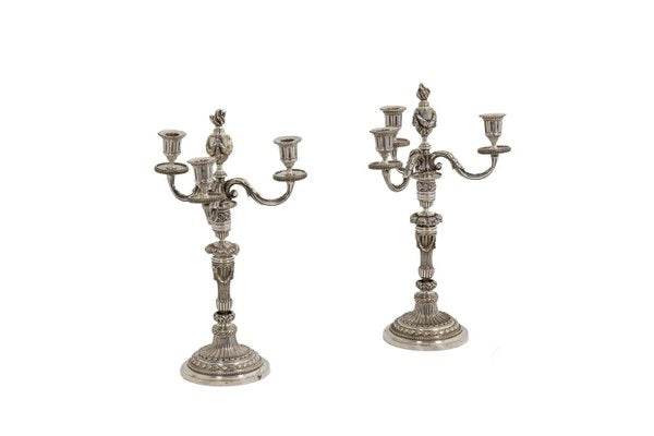 Louis XVI Style Candelabras in Silvered Bronze, 1880s, Set of 2-CEJ-1058195