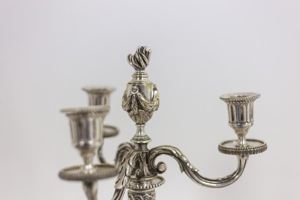 Louis XVI Style Candelabras in Silvered Bronze, 1880s, Set of 2-CEJ-1058195