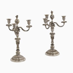 Louis XVI Style Candelabras in Silvered Bronze, 1880s, Set of 2-CEJ-1058195