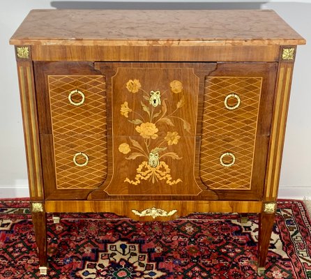 Louis XVI Style Dresser with Flower Marquetry & Pink Marble, 1920s-EQU-1419324