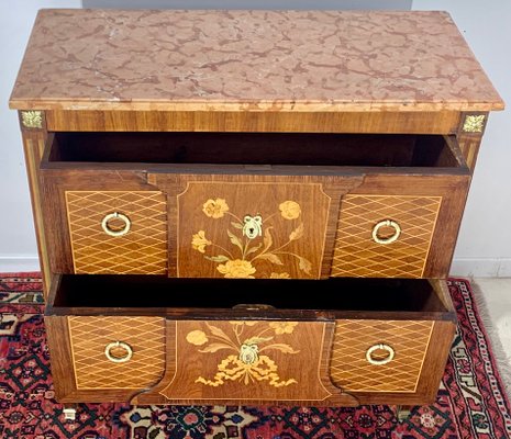 Louis XVI Style Dresser with Flower Marquetry & Pink Marble, 1920s-EQU-1419324