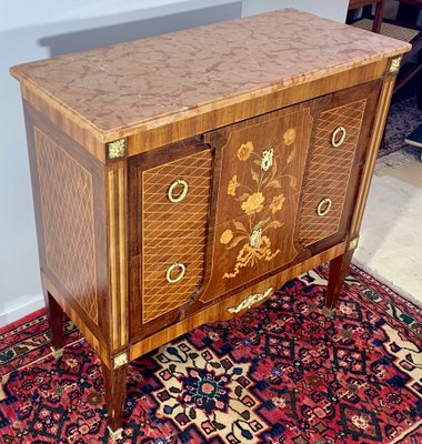 Louis XVI Style Dresser with Flower Marquetry & Pink Marble, 1920s-EQU-1419324