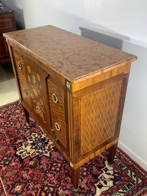 Louis XVI Style Dresser with Flower Marquetry & Pink Marble, 1920s-EQU-1419324