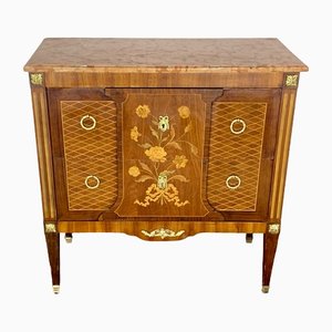 Louis XVI Style Dresser with Flower Marquetry & Pink Marble, 1920s-EQU-1419324