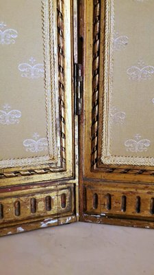 Louis XVI Style French Screen in Gilded Wood with Oil Painting and Ground Glass-QRS-1091486