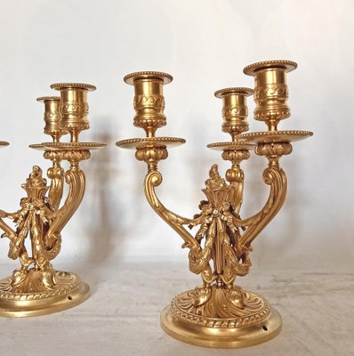 Louis XVI Style Gilded Bronze Candlesticks, Set of 2-AWH-1309230