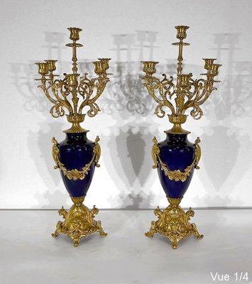 Louis XVI Style Gilded Bronze Clock & Vases, Set of 3-RVK-1372845