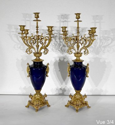 Louis XVI Style Gilded Bronze Clock & Vases, Set of 3-RVK-1372845