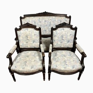 Louis XVI Style Living Room Set in Rosewood and Gilding, Set of 3-MWB-1782662