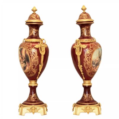 Louis XVI Style Porcelain Floor Vases with Gilt Bronze, France, 1920s, Set of 2-WMV-1801583