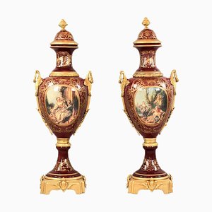 Louis XVI Style Porcelain Floor Vases with Gilt Bronze, France, 1920s, Set of 2-WMV-1801583