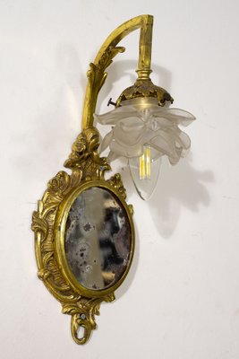 Louis XVI Style Wall Lights in Brass with Mirror & Opal Glass Lampshades, 1920s, Set of 2-QES-1378158