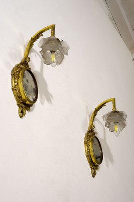 Louis XVI Style Wall Lights in Brass with Mirror & Opal Glass Lampshades, 1920s, Set of 2-QES-1378158