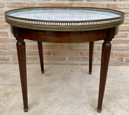 Louis XVI Style Walnut and Marble Top Bouillotte Table, 1890s-NOU-1797561