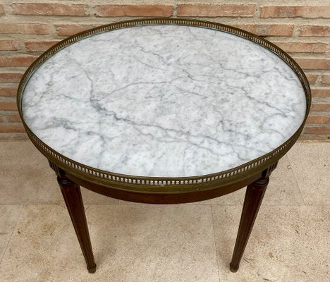 Louis XVI Style Walnut and Marble Top Bouillotte Table, 1890s-NOU-1797561