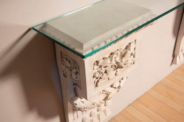 Louis Xvi Style White Plaster Friezes Console Table with Glass Top, 1930s-XDW-1759755