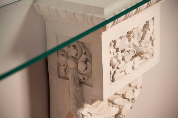 Louis Xvi Style White Plaster Friezes Console Table with Glass Top, 1930s-XDW-1759755