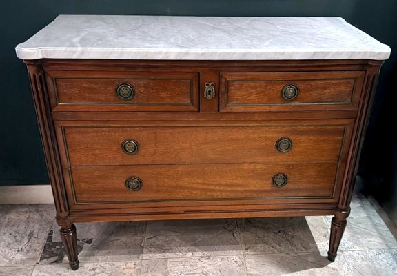 Louis Xvi Style Wooden Chest of Drawers with Four Drawers and Shaped Marble Top, 1910-QRS-2019805