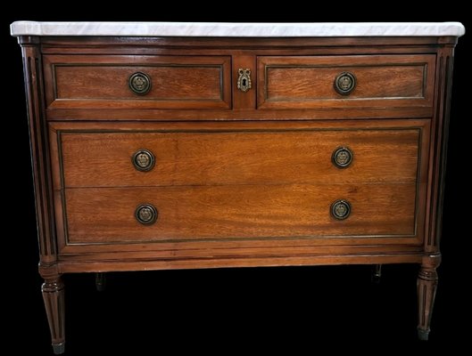 Louis Xvi Style Wooden Chest of Drawers with Four Drawers and Shaped Marble Top, 1910-QRS-2019805