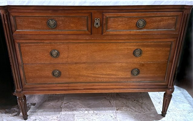 Louis Xvi Style Wooden Chest of Drawers with Four Drawers and Shaped Marble Top, 1910-QRS-2019805