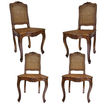 Louis XVI Walnut Dining Chairs with Grille Backs, Set of 4-TCS-1779588