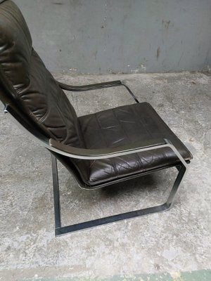 Lounge Chair and Footrest in Dark Brown Leather and Chrome by Rudolph Glatzl for Walter Knoll, Germany, 1970s, Set of 2-AIF-1782186