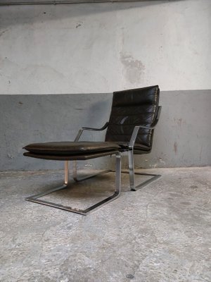 Lounge Chair and Footrest in Dark Brown Leather and Chrome by Rudolph Glatzl for Walter Knoll, Germany, 1970s, Set of 2-AIF-1782186